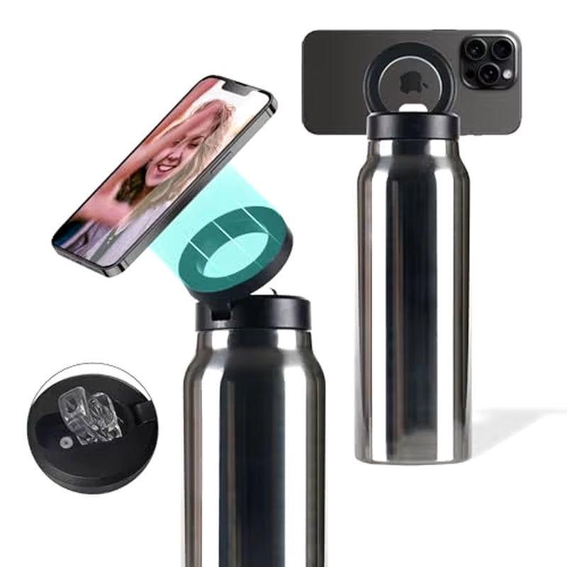 Stainless Steel Water Bottle with Magnetic Phone Tripod