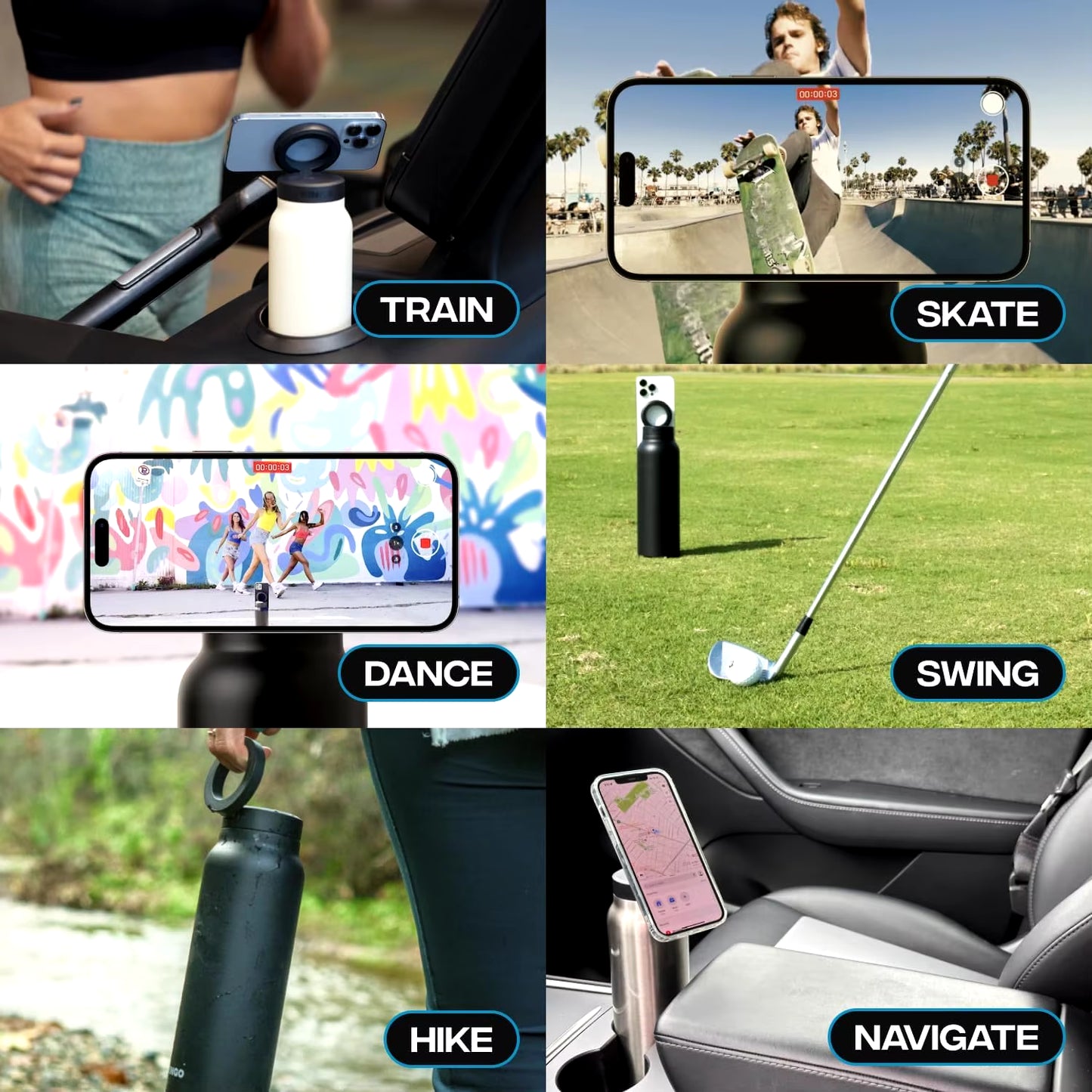 Stainless Steel Water Bottle with Magnetic Phone Tripod